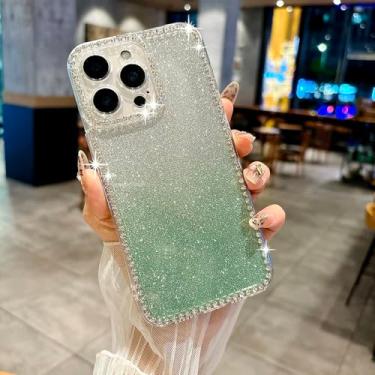 Imagem de Capa protetora de lente com glitter para iPhone 16, 15, 14 Plus, 13, 12, 11 Pro Max e 16e. Antichoque, fofa, para meninas. Capa traseira. PT, SZ, verde. Para iPhone 16 Plus.