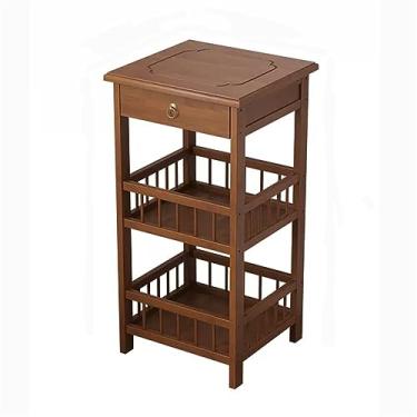 Imagem de Mesa de cabeceira moderna, simples, grande, armazenamento de quarto, móveis de cabeceira de madeira com gavetas e gabinetes, suporte de cabeceira de três camadas para quarto prático (pequeno)