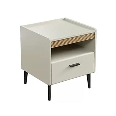 Imagem de Mesa de cabeceira moderna com 1 gaveta e mesa de cabeceira aberta com alça dourada base dourada para quarto, sala de estar, branca prática