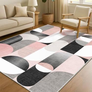 Imagem de Castage Tapete rosa 10 x 15 cm, tapetes laváveis para quarto, sala de estar, cozinha, entrada, cabeceira, tapete moderno, antiderrapante, pequeno, blush, cinza, preto