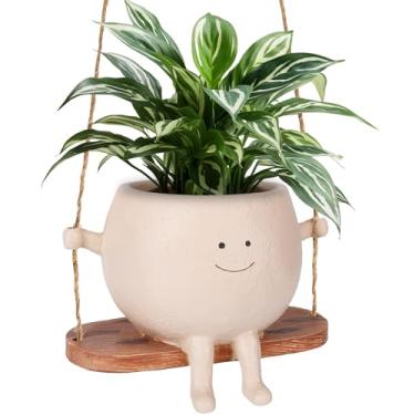 Imagem de CONNOVA Vasos de vaso de rosto giratório, vasos de cabeça pendurados na parede, vaso de flores de rosto sorridente de resina, cesta criativa para plantas suculentas, para ambientes internos, externos,