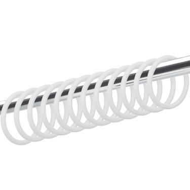 Imagem de Mabor Pacote com 12 ganchos brancos para cortina de chuveiro, anéis de pressão de plástico com fecho antiderrapante, anéis de chuveiro redondos para varões de banheiro padrão