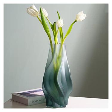 Imagem de x3anggyt5 Vaso de flores luxuoso estilo nórdico minimalista vaso de vidro clássico para decoração de sala de estar para casa, suporte para flores, vasos decorativos, decoração de casa moderna (grande)