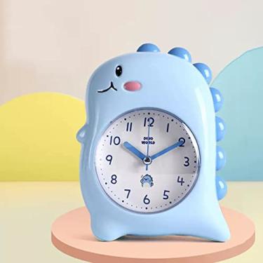 Imagem de Despertador para quarto dinossauro despertador para crianças, decoração de quarto fofo, silencioso sem tique-taque, luz de fundo, super alto, para presentes infantis, relógio de mesa (azul)