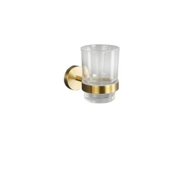 Imagem de Acessórios de banheiro escovado dourado conjunto de ferragens barra de toalha suporte de papel gancho de roupão sabão prato toalha cabide prateleira escova de vaso sanitário, suporte de copo