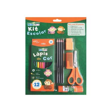 Imagem de Kit Escolar Leonora com Lápis de Cor, Lápis HB Nº2, Borracha, Tesoura, Cola Bastão e Apontador