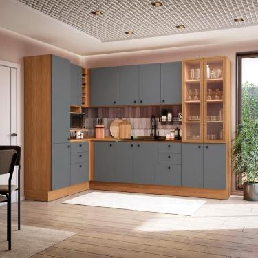 Imagem de Cozinha Modulada Pixel Kappesberg 100% MDP Canela/Cinza Sagrado 456cm