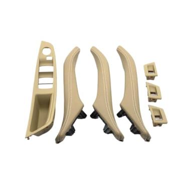Imagem de 7 pçs motorista da mão esquerda lhd interior do carro esquerda direita puxador da porta de couro conjunto conjunto Compatível com bmw série 5 f10 f11 523i 525i 528i(B Beige-7PCS)