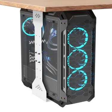 Imagem de PUTORSEN Suporte para computador sob a mesa, suporte ajustável para torre de computador de 19 a 33 cm de largura, até 35 kg, com tapetes protetores, para estojo de torre média/minitorre no escritório