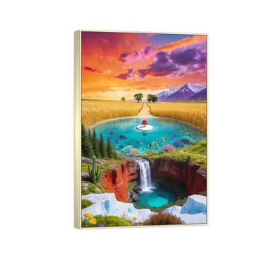 Imagem de BMZFYBS Impressão em tela de paisagem pronta para pendurar no lago pôr do sol - pintura de arte de parede - decoração moderna para casa quadro prata 20 x 30 cm 8 x 12 pol