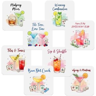 Imagem de Porta-copos Mahjong para coquetéis 8 peças - porta-copos quadrados de cerâmica absorvente com suporte para bebidas, coquetéis, festa de Mahjong, presente para amantes de Mahjong 10 x 10