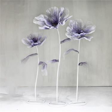 Imagem de Decoração de flores artificiais gigantes - 3 peças de flores coloridas realistas com base em pé para fundo de casamento, decoração de festa e adereços de fotografia