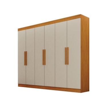 Imagem de Guarda Roupa Casal 6 Portas 4 Gavetas Canadá S/ Espelho Com Pés - Leifer Móveis Cinamomo/off White
