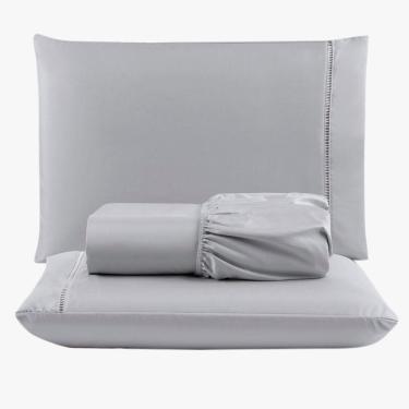 Imagem de Jogo De Lençol Peletizado 400 Fios Queen 3 Peças - Casa - Hotel - Pousada - Cinza