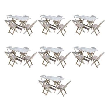 Imagem de Kit 7 Jogos De Mesa Dobravel Com 4 Cadeiras De Madeira 120X70 Para Restaurante E Bar- Sem Pintura