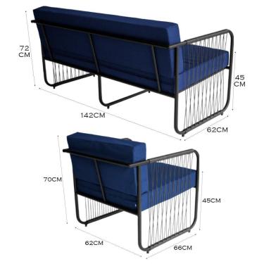 Imagem de Conjunto 2 Poltronas E Namoradeira Fibra Sintética Córdova Preto-azul