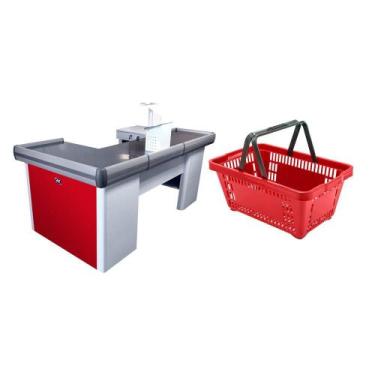 Imagem de KIT - Caixa Supermercado Empacotador Check-out 2m Recorte + 10 Cestos 