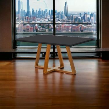 Imagem de Mesa De Jantar Bela Retangular Pés Madeira Tampo Vidro/mdf cast-preto