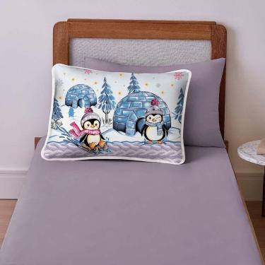 Imagem de Jogo De Lençol Alegria Solteiro 2 Peças Infantil Estampado Malha 100% Algodão - Pinguins