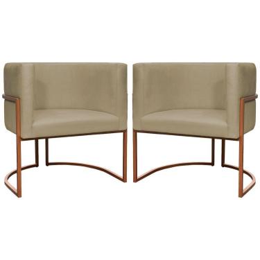 Imagem de Kit 2 Poltronas Para Sala De Recepção Luna Suede Cores Base De Ferro Bronze - Nude, Suede
