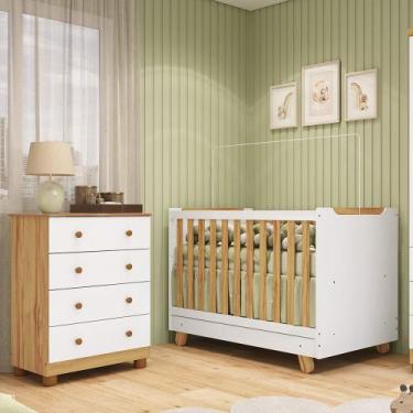 Imagem de Quarto de Bebê com Cômoda 4 Gavetas e Berço 4 em 1 Minicama em MDF Zur