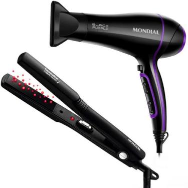 Imagem de Prancha alisadora ceramic p-15 + secador de cabelo mondial black purpl