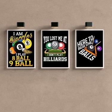 Imagem de Kit 3 Quadros Decorativos Sinuca Bilhar 33X24Cm