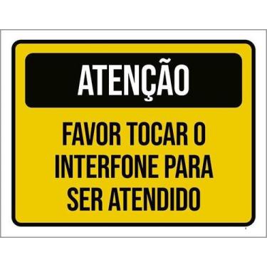 Imagem de Kit 3 Placa Acm Favor Tocar Interfone Amarela 18X23 Branco - Sinalizo