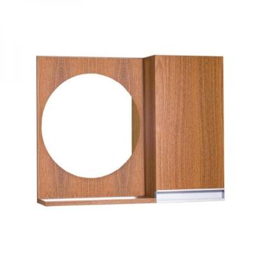 Imagem de Espelho Redondo para Banheiro com Armário Freijó com Puxador