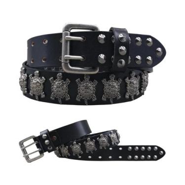 Imagem de Cinto Masculino De Couro Genuíno Estilo Cowboy Com Rebites Metálicos P