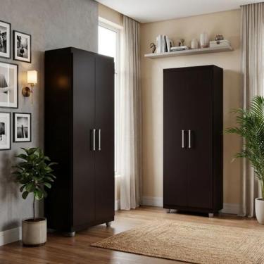 Imagem de Kit 2 Armários Multiuso Roma 2 Portas 4 Prateleiras Sapateira Lavander