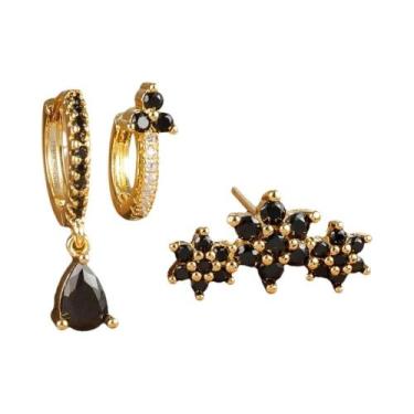 Imagem de Conjunto De Brincos De Argola Com Pingente De Flor De Zircônia De Luxo