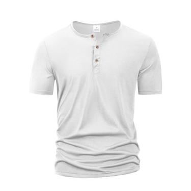 Imagem de Camiseta Masculina Slim Fit De Cor Sólida Com Gola Henley E Botões, Ca