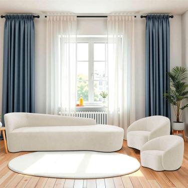 Imagem de Kit Divã Recamier Orgânico França 180cm Lado Direito E 2 Poltronas Amore Bouclé Bege