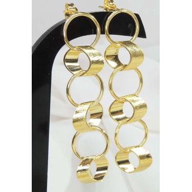 Imagem de Brinco Grande de Círculos Interligados Banhado em Ouro 18k