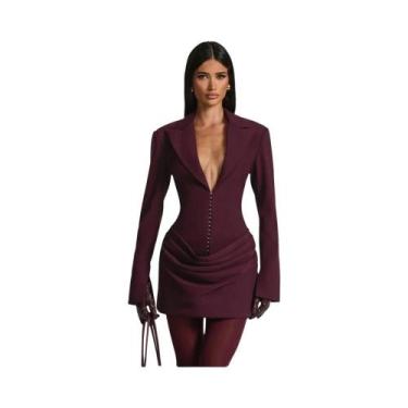 Imagem de Vestido Mini Feminino Estilo Escritório Com Decote Baixo, Manga Longa 