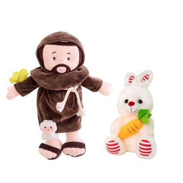 Imagem de Kit Boneco Jesus de Pano Antialérgico Religioso + Coelho de Pelúcia Br