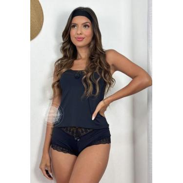 Imagem de Pijama Fresquinho Feminino Short Doll Paixão em Microfibra Preto - Bel