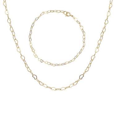 Imagem de Conjunto Colar e Pulseira Elo de Coração Banhado Ouro 18k - Papillon S