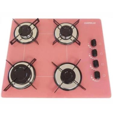 Imagem de Fogão Cooktop 4 Bocas Ultra Chama Chamalux Bivolt Rosa  Mesa de Vidro 