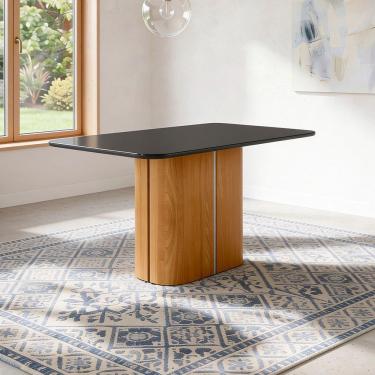 Imagem de Mesa de Jantar 6 Lugares Retangular 160cm Tampo Vidro Verbena N01 Ypê Preto - Lyam Decor