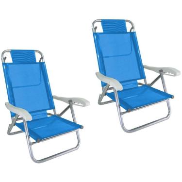 Imagem de Kit 2 Cadeira de Praia Alumínio 5 Posições Azul Zaka-Unissex