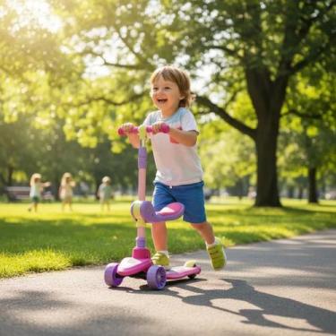 Imagem de Patinete Infantil 2 em 1 com Assento Rosa Ajustável Equilíbrio Brinque