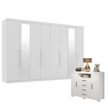 Imagem de Guarda Roupa Casal New Master 8 Portas 4 Gavetas com Espelho e Cômoda 