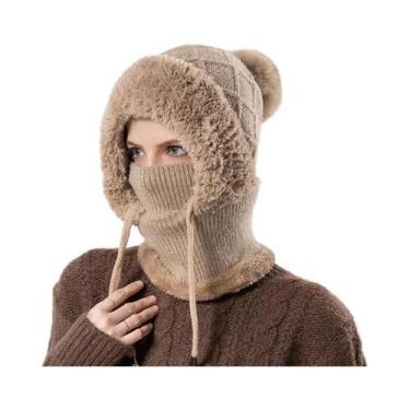 Imagem de Gorro De Inverno Feminino Em Veludo Com Cachecol Integrado, Proteção Q