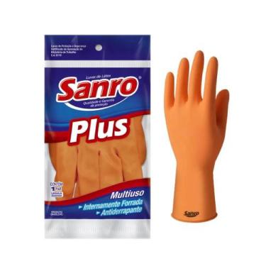 Imagem de Luva de Látex Emborrachada P Laranja Plus - Sanro