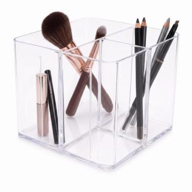 Imagem de Porta Objetos Organizador Mesa com 3 Divisórias Acrílico Transparente 