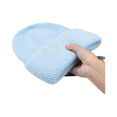 Imagem de Gorro Feminino De Inverno Em Tricô Com Pelo De Coelho, Grosso, Quente 
