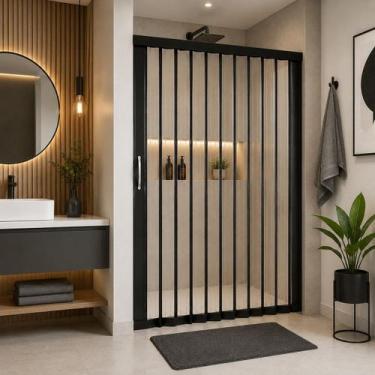 Imagem de Box Sanfonado PVC Preto 1,60m x 1,85m  Divisória Elegante para Banheir