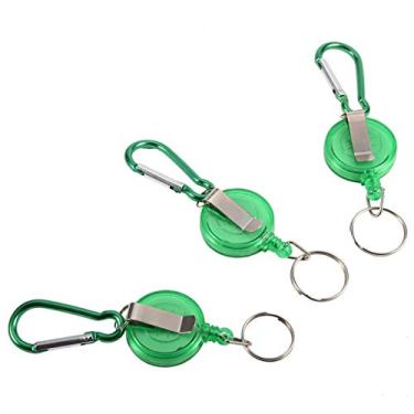 Imagem de RiToEasysports 3 peças de chaveiro de carretel retrátil, rolha de cabo de nylon suporte de carretel de anel retrátil chaveiro com clipe e chaveiro ferramenta de pesca com mosca (verde) varas de pesca e acessórios